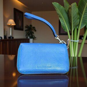 Aimee Kestenberg Blue Leather Zip Around Wristlet Wallet Compact Organizer Card